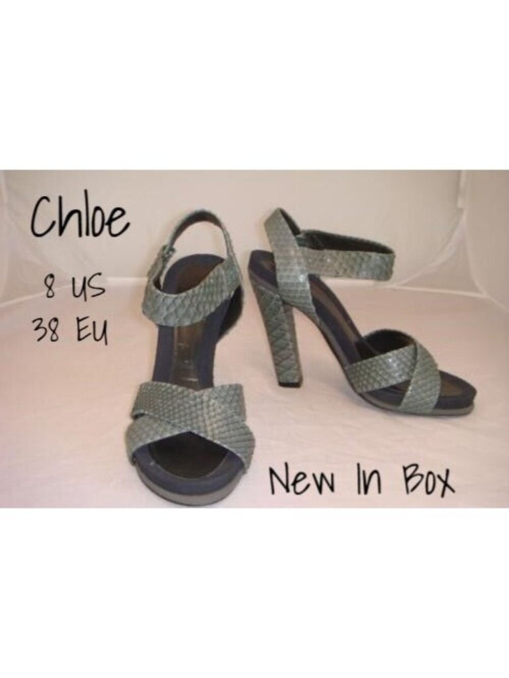 Chloe Python Snake Skin Heels Shoes Green Size 38 EU 8 US New In Box